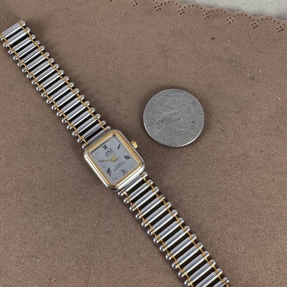 Vintage French JAZ Tank Watch Nice 2 Tone Gold & Silver Tone Link Bracelet - Picture 7 of 10